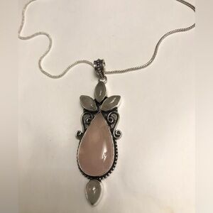 Rose Quartz Stamped 925 Sterling Silver Necklace
